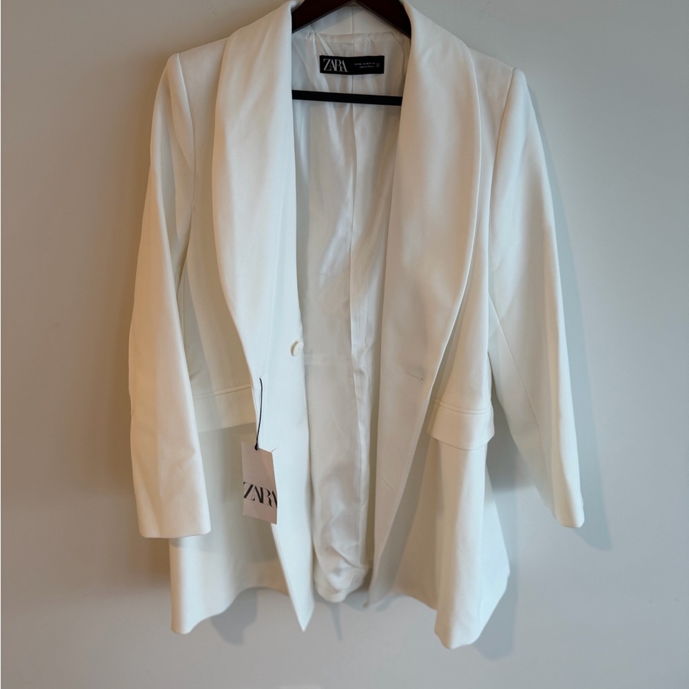 NWT ZARA DOUBLE BREASTED LONG BLAZER in
Oyster White 2311/232/251 - Picture 8 of 11